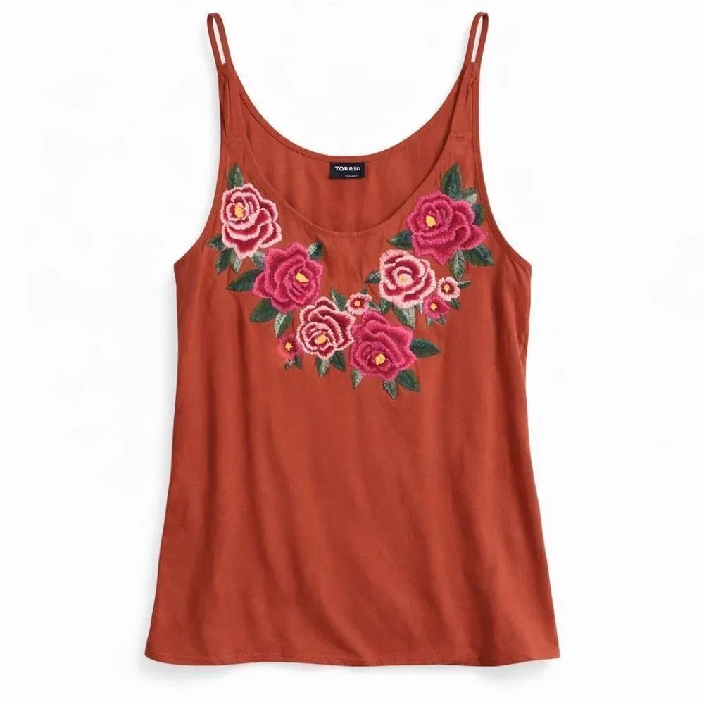 Torrid Rust Boho Floral Embroidered Tank Top Festival Cami Women 4